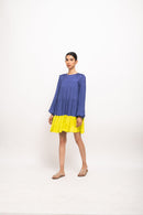 Neora by Nehal Chopra Bemberg Modal Silk Blue-Neon Gather Short Dress