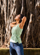 Earthy Route Linen Lyocell Sleeveless Top in Forest Green