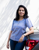 Earthy Route Linen Lyocell Shirt Top in Iris Blue