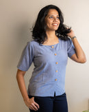 Earthy Route Linen Lyocell Shirt Top in Iris Blue
