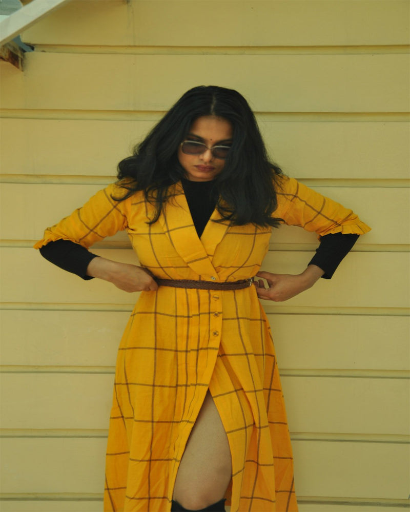 Label Monk  Yellow Gathered Organic Cotton Maxi Dress
