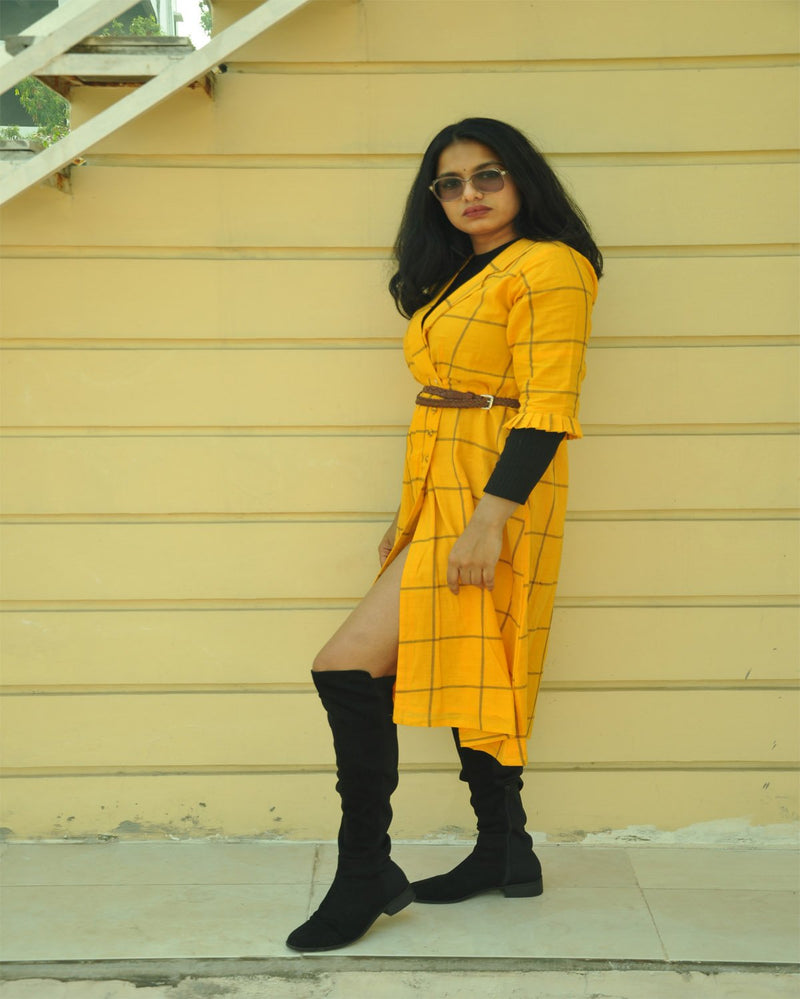 Label Monk  Yellow Gathered Organic Cotton Maxi Dress