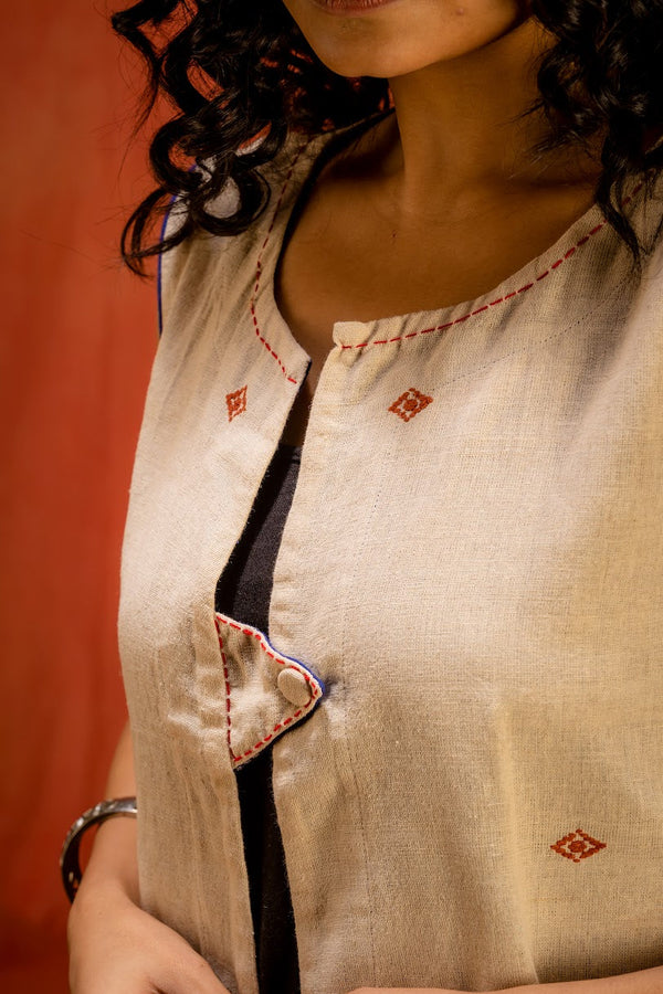 Saanjh- Sleeveless jacket | Kotpad Handloom Cotton Jacket | Prathaa