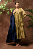 Taraasi Women's Olive Green Handloom Chanderi Silk Hand Embroidered Kurta