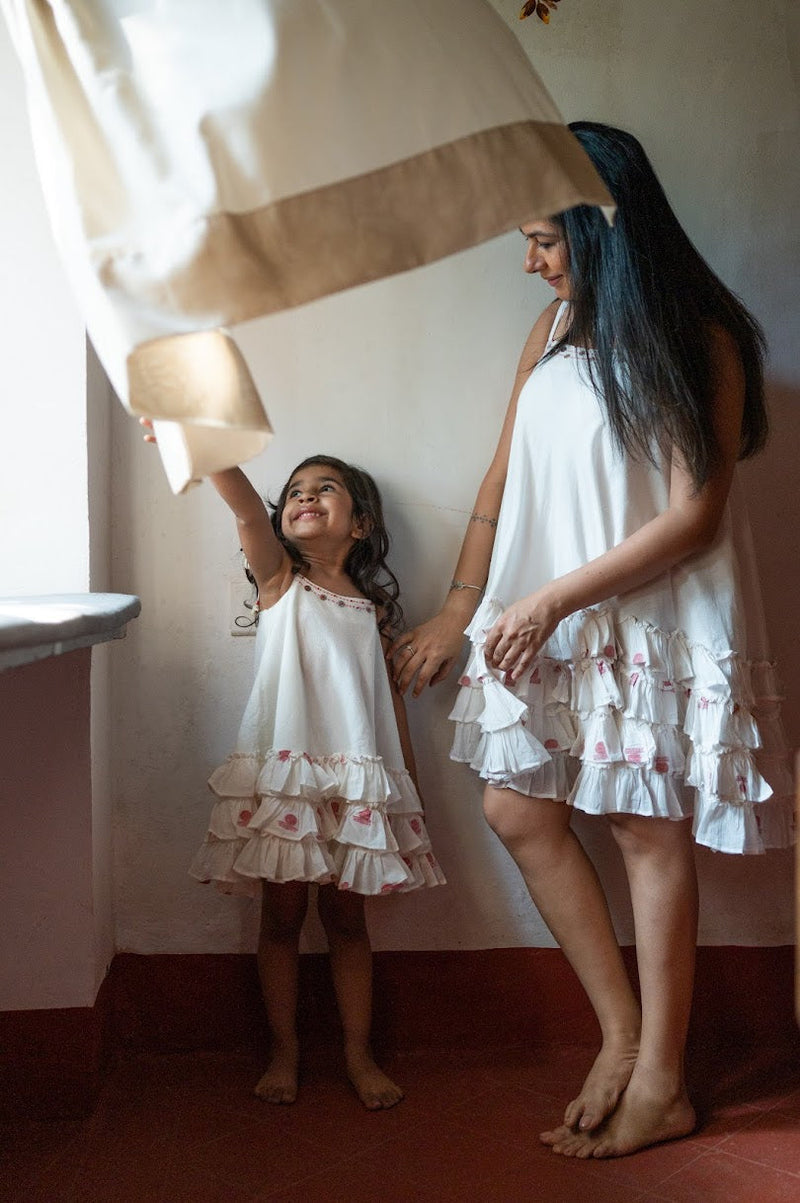 SHVET KIDS- Frill top | Jamdani Fabric | Handloom Cotton | Prathaa