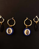 Noupelle  Evil Eye Blue and White Upcycled Leather Twin Hoops