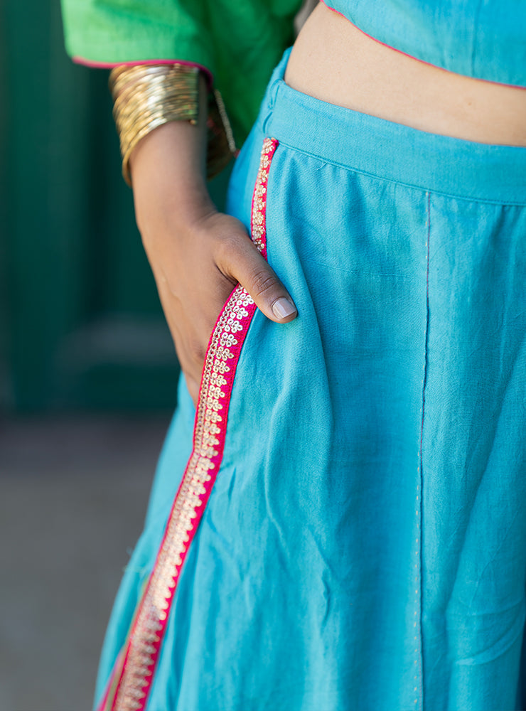 raksha bandhan outfit blue palazzo pants | Prathaa | Handloom & Sustainable Clothing