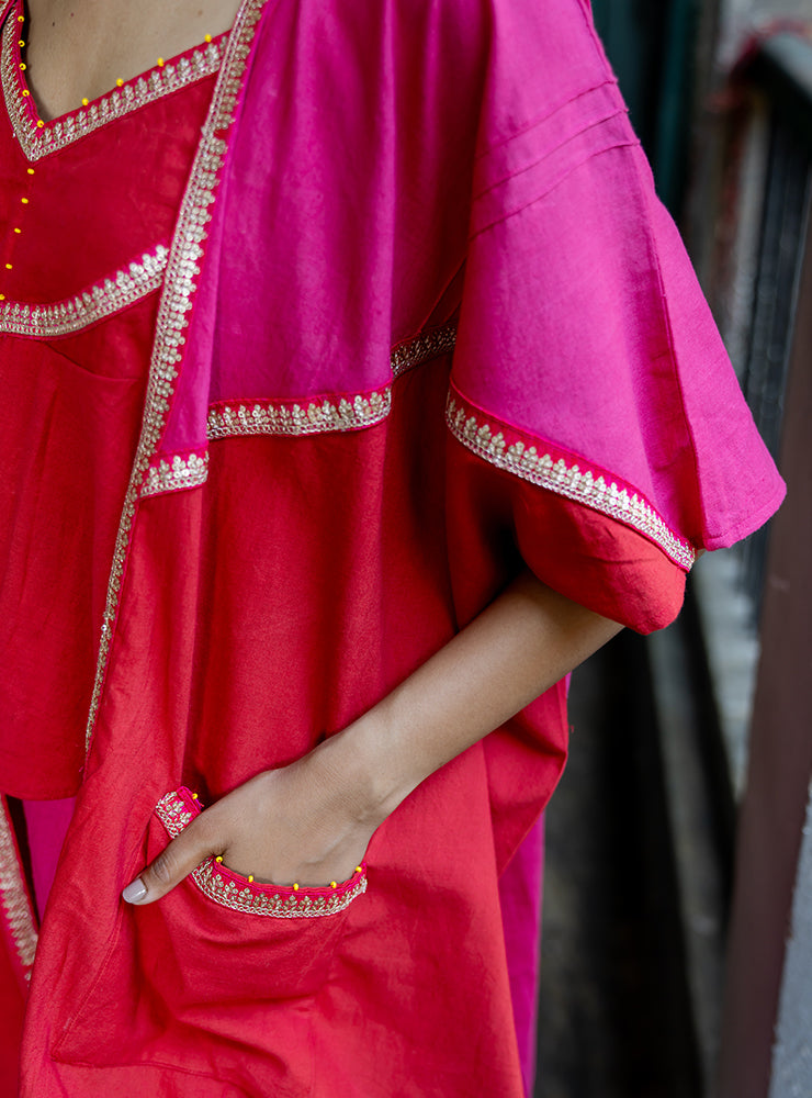 red short kaftan jacket | Prathaa | Handloom & Sustainable Clothing
