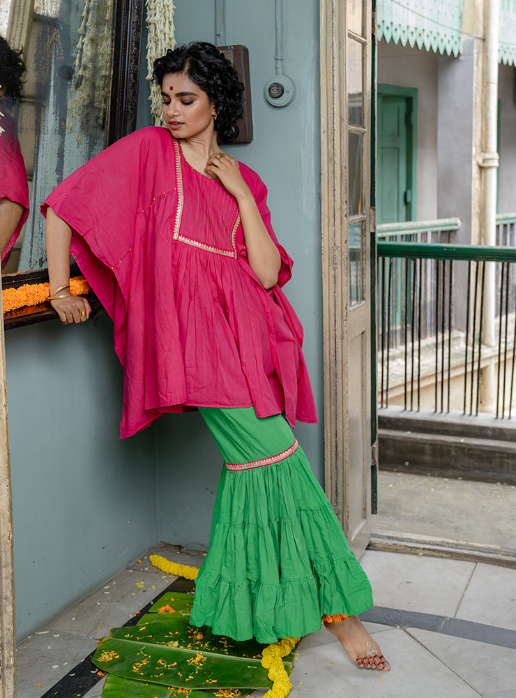 green sharara for mehndi | hot pink kaftan | Prathaa