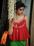 spaghetti top with green Plazo  | Prathaa | Handloom & Sustainable Clothing