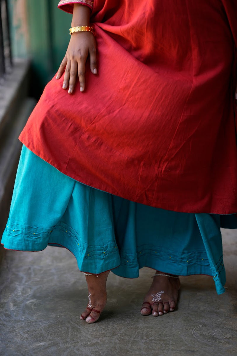 Red Tunic topwith green plazo | handloom top for women | Prathaa