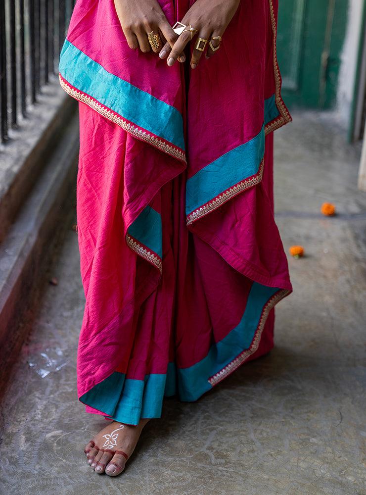 pre draped saree with belt  | Prathaa | Handloom & Sustainable Clothing
