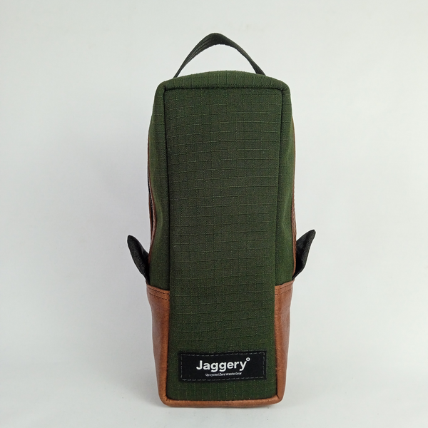 Jaggery Outback and Beyond Vertical Dopp Kit in Olive Green & Brown Salvaged Nubuck