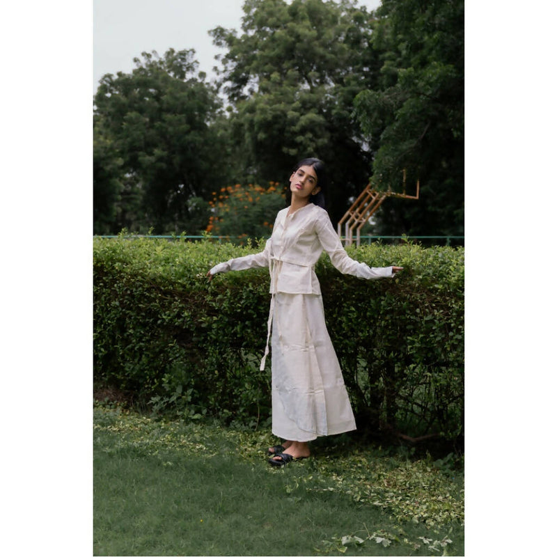 AC By Aratrika Chauhan 100% Organic Handloom Cotton Silver Cream Skirt- Top - Jacket