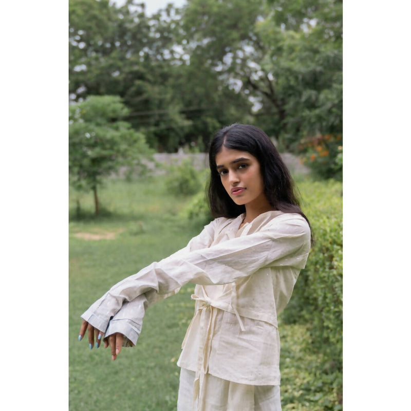 AC By Aratrika Chauhan 100% Organic Handloom Cotton Silver Cream Skirt- Top - Jacket
