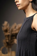 Taraasi Women's Black Handwoven Cotton Pintucks And Circles Appliques Work Dress