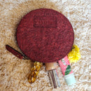 VEGAN COCONUT LEATHER ROUND POUCH - GARNET RED