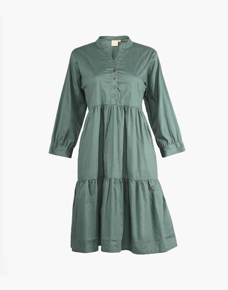 Reistor Poplin Ruched Midi Dress in Green