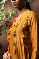 Taraasi Women's Mustard Handloom Chanderi Silk Panels And Twisted Pintucks And Hand Embroidered Mukaish/Badla Work Kurta