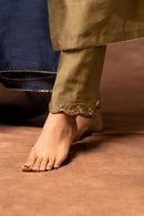 Taraasi Women's Olive Green Handloom Chanderi Silk Hand Embroidered Pant