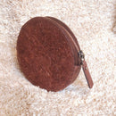 VEGAN COCONUT LEATHER ROUND POUCH - BROWN