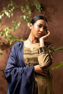 Taraasi Women's Olive Green Cotton Silk Pintuck Yoke Kurta