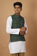 Tamaksh Men's Green Cotton Handcrafted Handwoven Ikat Nehru Jacket