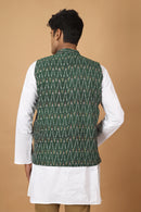 Tamaksh Men's Green Cotton Handcrafted Handwoven Ikat Nehru Jacket
