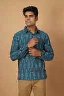 Tamaksh Men's Blue Cotton Handcrafted Handwoven Ikat Shirt