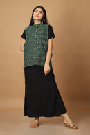 Tamaksh Women's Green Cotton Handcrafted Handwoven Ikat Nehru Jacket