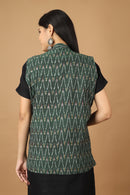 Tamaksh Women's Green Cotton Handcrafted Handwoven Ikat Nehru Jacket