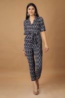 Tamaksh Women's Blue Cotton Handcrafted Handwoven Ikat Jumpsuit