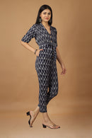 Tamaksh Women's Blue Cotton Handcrafted Handwoven Ikat Jumpsuit