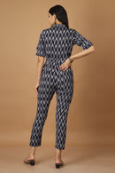 Tamaksh Women's Blue Cotton Handcrafted Handwoven Ikat Jumpsuit