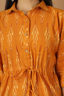 Tamaksh Women's Yellow Cotton Handcrafted Handwoven Ikat Kaftan Top