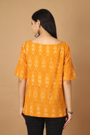 Tamaksh Women's Yellow Cotton Handcrafted Handwoven Ikat Top