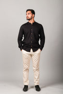 Earthy Route Tencel™ Lyocell Mandarin Collar Shirt in Jet Black