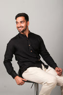 Earthy Route Tencel™ Lyocell Mandarin Collar Shirt in Jet Black