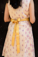 Yellow Marigold Floral Sleeveless Dress in Lyocell Linen