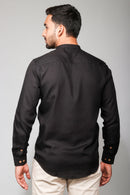 Earthy Route Tencel™ Lyocell Mandarin Collar Shirt in Jet Black