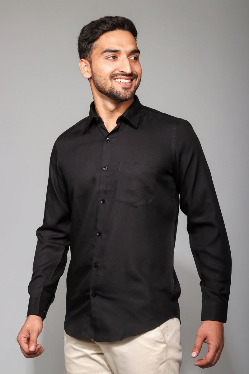 Earthy Route Tencel™ Lyocell Shirt in Jet Black