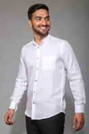 Earthy Route Tencel™ Lyocell Mandarin Collar Shirt in Milky White