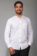 Earthy Route Tencel™ Lyocell Mandarin Collar Shirt in Milky White