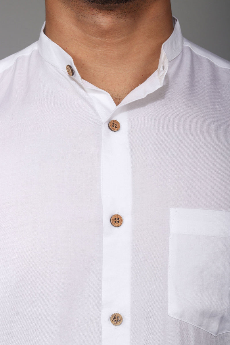 Earthy Route Tencel™ Lyocell Mandarin Collar Shirt in Milky White