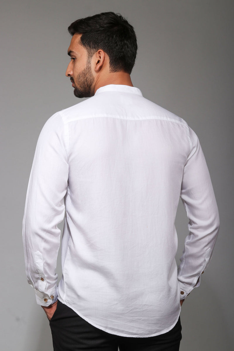 Earthy Route Tencel™ Lyocell Mandarin Collar Shirt in Milky White