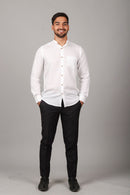 Earthy Route Tencel™ Lyocell Mandarin Collar Shirt in Milky White