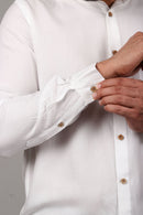 Earthy Route Tencel™ Lyocell Mandarin Collar Shirt in Milky White