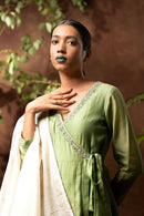 Taraasi Women's Parrot Green Handloom Chanderi Silk Handembroidere Angrakha (Set Of 3)