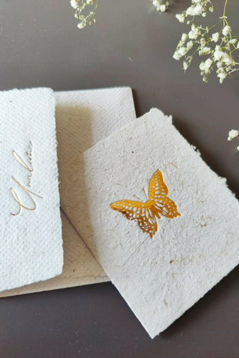 Unalome Butterfly Handmade Sugarcane Paper Wishcards - Set of 5
