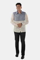Tamaksh Men's White Blue Organic Cotton Handcrafted Shirt